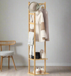 Bamboo Coat Stand With Garment Shelf And Hanging Rail - thumbnail 5