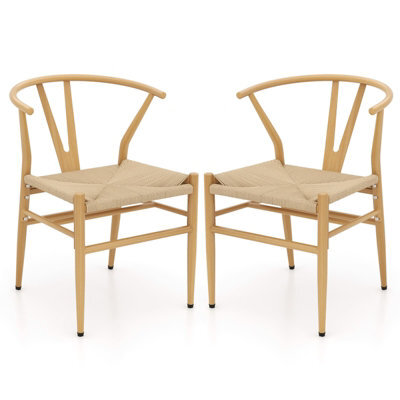 Costway Wishbone Dining Chair Set Of 2 Modern Weave Armchairs-Natural - image 1