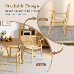 Costway Wishbone Dining Chair Set Of 2 Modern Weave Armchairs-Natural - thumbnail 8