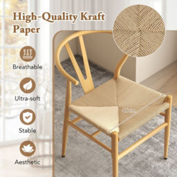 Costway Wishbone Dining Chair Set Of 2 Modern Weave Armchairs-Natural - thumbnail 9
