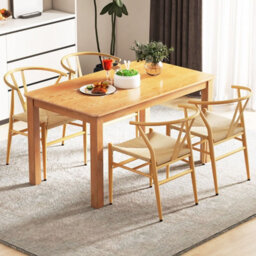 Costway Wishbone Dining Chair Set Of 2 Modern Weave Armchairs-Natural - thumbnail 5