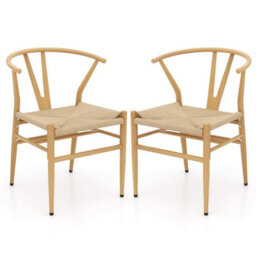 Costway Wishbone Dining Chair Set Of 2 Modern Weave Armchairs-Natural - thumbnail 1