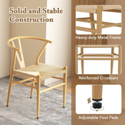 Costway Wishbone Dining Chair Set Of 2 Modern Weave Armchairs-Natural - thumbnail 6