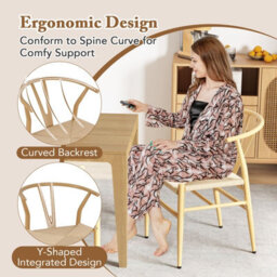 Costway Wishbone Dining Chair Set Of 2 Modern Weave Armchairs-Natural - thumbnail 7