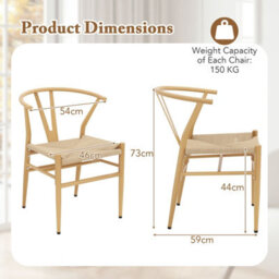 Costway Wishbone Dining Chair Set Of 2 Modern Weave Armchairs-Natural - thumbnail 2