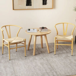 Costway Wishbone Dining Chair Set Of 2 Modern Weave Armchairs-Natural - thumbnail 3