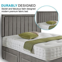 Dining Tables Cairo Matching Headboard Divan Set, 2 Drawer On Same Side With Sprung 1500 Comfort Mattress - Plush Grey - King - thumbnail 3