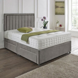 Dining Tables Cairo Matching Headboard Divan Set, 2 Drawer On Same Side With Sprung 1500 Comfort Mattress - Plush Grey - King - thumbnail 1