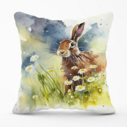 Warren Reed Designer Hare And Daisies Watercolour Cushions 45Cm X 45Cm - thumbnail 1