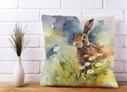 Warren Reed Designer Hare And Daisies Watercolour Cushions 45Cm X 45Cm - thumbnail 2