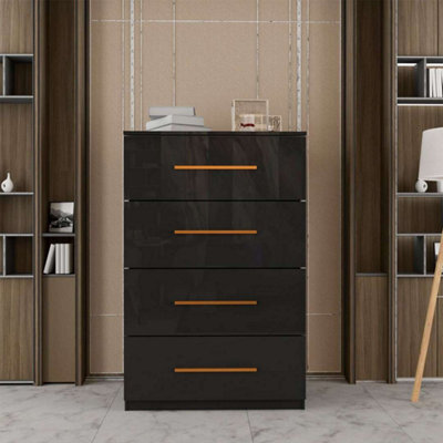 Sliding Wardrobes 4 u LTD Modern Chest Of Drawers High Gloss 4 Drawers Storage Options - Black - image 1