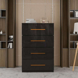 Sliding Wardrobes 4 u LTD Modern Chest Of Drawers High Gloss 4 Drawers Storage Options - Black - thumbnail 1
