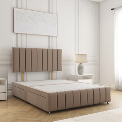 Bsspoke Sierra Divan Bed Mink Plush Velvet 24Inch Headboard & Footboard 2Drawers Same Side & No Mattress 3Ft 4Ft 4Ft6 5Ft 6Ft - image 1