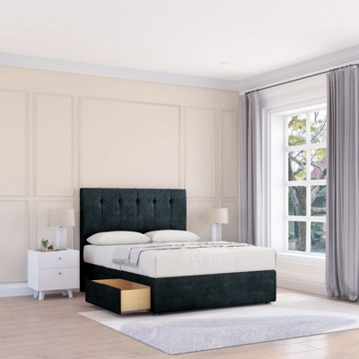 "Sloomy 4Ft Highbury Divan Bed Base Black Naples ,2 Drawers & 54"" Floor Standing Headboard - Small Double" - image 1