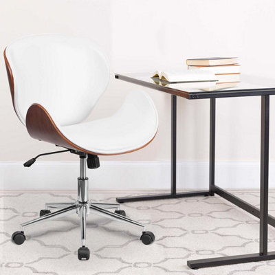 Fwstyle Walnut Effect White Faux Leather Executive Office Swivel Chair - image 1