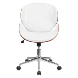 Fwstyle Walnut Effect White Faux Leather Executive Office Swivel Chair - thumbnail 3
