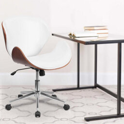 Fwstyle Walnut Effect White Faux Leather Executive Office Swivel Chair - thumbnail 1