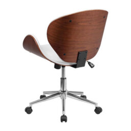 Fwstyle Walnut Effect White Faux Leather Executive Office Swivel Chair - thumbnail 2