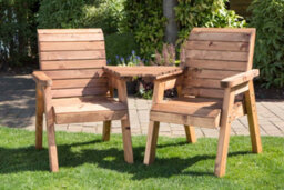 Samuel Alexander Charles Taylor Hand Made 2 Seater Chunky Rustic Wooden Garden Furniture Love Seat With Tray Assembled - thumbnail 1
