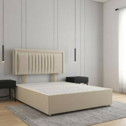 REGIONAL FURNISHINGS Divan Bed Plush Velvet In Cream With 24Inch Panel Headboard & No Mattress No Drawers Single Small Double King Super King