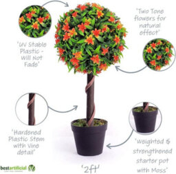 Best Artificial 2Ft / 60Cm Orange Lily Ball Tree Plant Garden Office Conservatory Tropical Indoor Outdoor - thumbnail 4