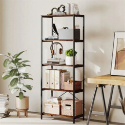Industrial Bookshelf, Freestanding Bookcase, Rustic Brown And Black - thumbnail 3