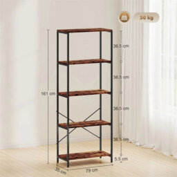 Industrial Bookshelf, Freestanding Bookcase, Rustic Brown And Black - thumbnail 2