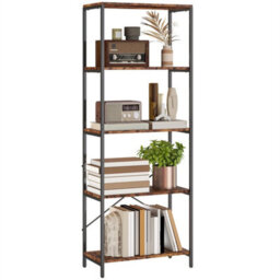 Industrial Bookshelf, Freestanding Bookcase, Rustic Brown And Black - thumbnail 1
