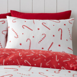 Catherine Lansfield Bedding Christmas Candy Cane Reversible Duvet Cover Set With Pillowcase Red/ White - thumbnail 3
