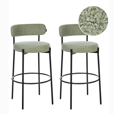 Beliani Set Of 2 Bar Chairs Allison Boucle Light Green - image 1
