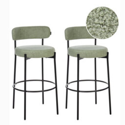Beliani Set Of 2 Bar Chairs Allison Boucle Light Green - thumbnail 1