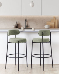 Beliani Set Of 2 Bar Chairs Allison Boucle Light Green - thumbnail 2
