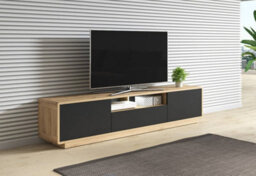 Arte Striking Aston 40 Tv Cabinet 200Cm - Black Matt & Oak Torus: Stylish Entertainment Solution For Contemporary Living Spaces - thumbnail 2