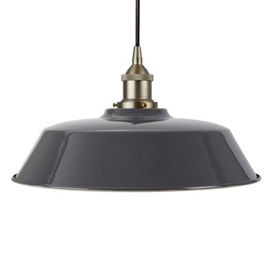 Slate Grey Chancery Painted Dome Pendant Light With Brushed Chrome Lamp Holder And Black Round Cable - Se Home - image 1