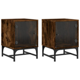 Berkfield Bedside Cabinets With Glass Doors 2 Pcs Smoked Oak 35X37X50 Cm - thumbnail 2