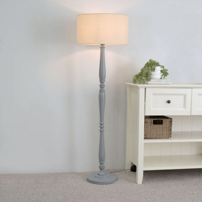 Valuelights Victoria Traditional Grey Wood Candlestick Floor Lamp With Natural Drum Shade - image 1