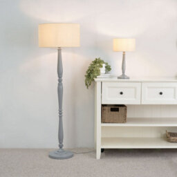 Valuelights Victoria Traditional Grey Wood Candlestick Floor Lamp With Natural Drum Shade - thumbnail 4