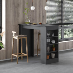 Decortie Swallow Modern Kitchen Bar Dining Table Anthracite Grey With 4-Tier Storage Shelves H 102Cm