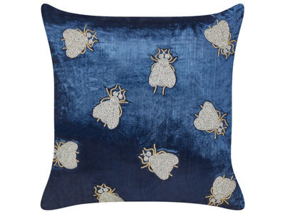 Beliani Throw Cushion Pentas Velvet 45 X 45 Cm Navy Blue Animal Pattern - image 1