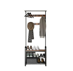 Modcraft Industrial 4-In-1 Coat Rack With Shoe Bench , Hallway Clothes Stand With 9 Hooks - thumbnail 3