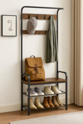 Modcraft Industrial 4-In-1 Coat Rack With Shoe Bench , Hallway Clothes Stand With 9 Hooks