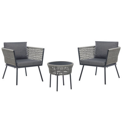Beliani Bistro Set With Cushions Gargano Pe Rattan Grey - image 1
