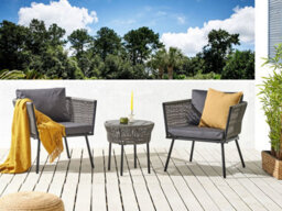 Beliani Bistro Set With Cushions Gargano Pe Rattan Grey - thumbnail 2