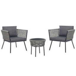 Beliani Bistro Set With Cushions Gargano Pe Rattan Grey - thumbnail 1