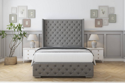 "Sloomy Arundel Pewter Dumfries Bed Frame With 50""  Upholstered Wingback Headboard 3' Single" - image 1