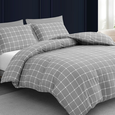 Lazzaro Checkered Grey Single Duvet Cover Set Luxury Microfiber Quilt Cover Soft Easy Care With Zipper Closure - image 1