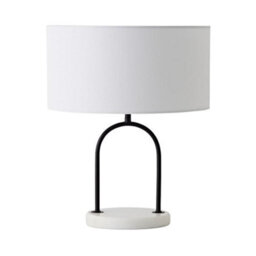 Valuelights Rachel Black Arch Marble Base Table Lamp With White Linen Lamp Shade And Bulb - thumbnail 7