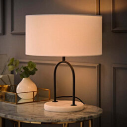Valuelights Rachel Black Arch Marble Base Table Lamp With White Linen Lamp Shade And Bulb - thumbnail 3