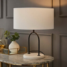 Valuelights Rachel Black Arch Marble Base Table Lamp With White Linen Lamp Shade And Bulb - thumbnail 2