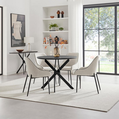Furniturebox Uk Novara 100Cm Black Top Black Leg Round Dining Table & 4 Cream Beaumont Chairs - image 1